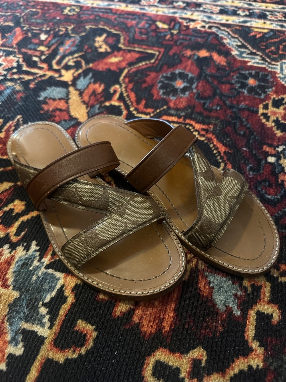 Coach Brown Signature Canvas Slide Sandals